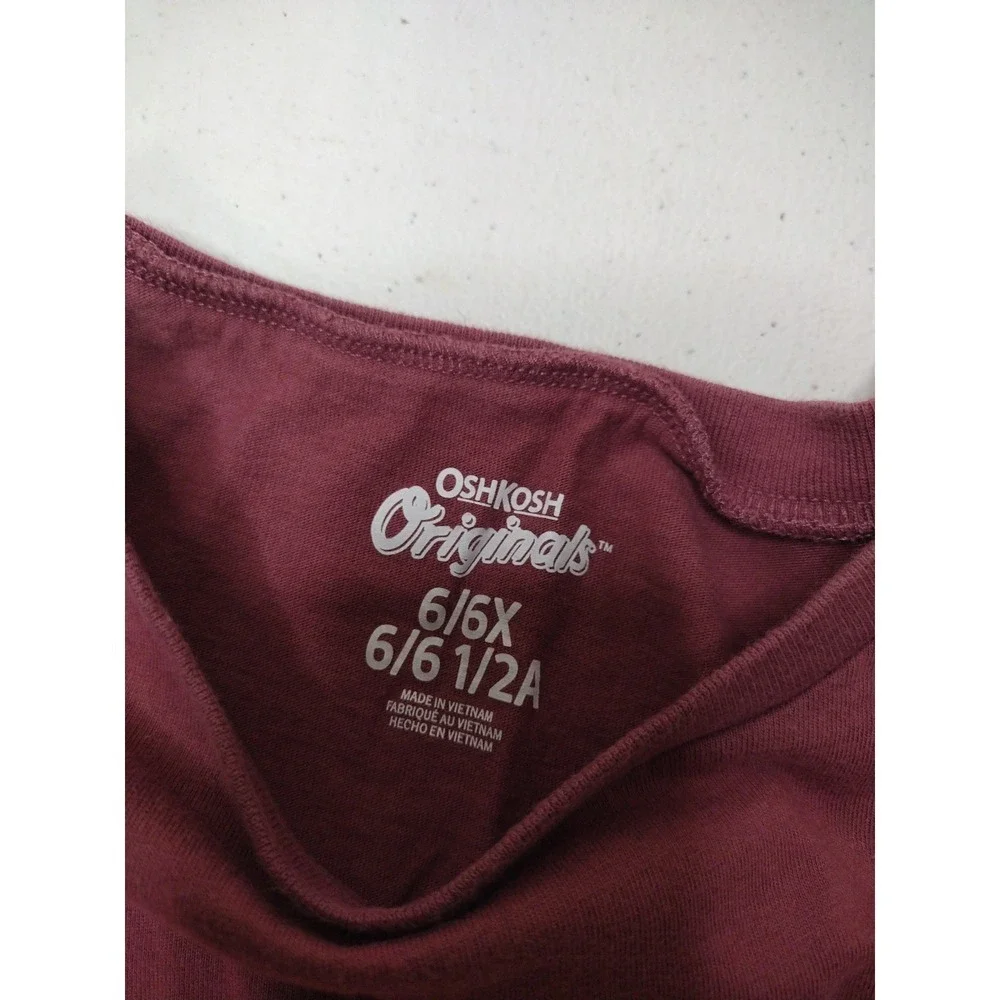 OshKosh B'gosh Girls Burgundy Dinosaur Skeleton Long Sleeve Graphic Tee 6/6X